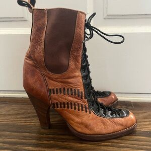Becca Moon, Elegant Two-Tone Lace-UpHeeled Boots